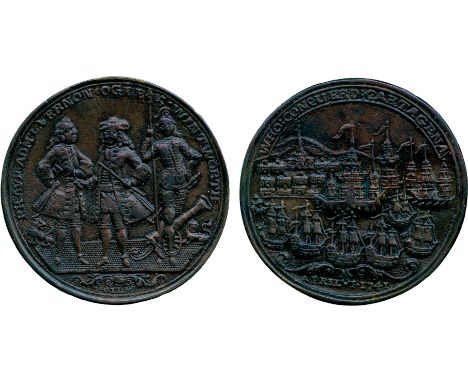 COMMEMORATIVE MEDALS, British Historical Medals, Admiral Edward Vernon (1684-1757), Cartagena Taken, 1739, Bronze Medal, thre