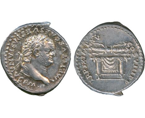 ANCIENT COINS, Roman, Titus (AD 79-81), Silver Denarius, struck AD 80, IMP TITVS CAES VESPASIAN AVG P M, laureate head facing