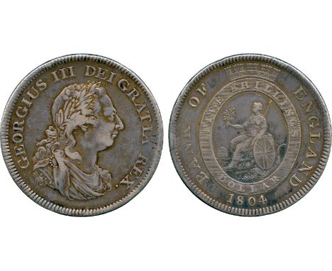 BRITISH COINS, George III, Bank of England, Silver Five-Shillings (Dollar), 1804, type C/2, laureate bust right, top leaf to 