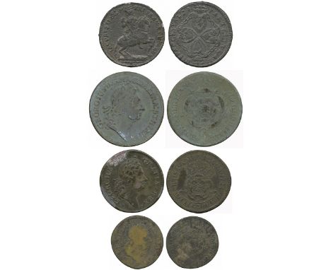 BRITISH COINS, American-related, James II (1685-1688), American Plantation Token 1/24-Real, struck in tin, undated, king on h
