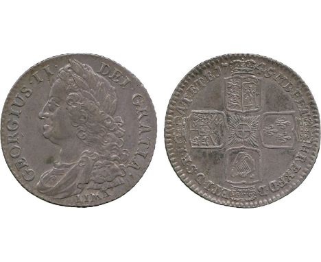 BRITISH COINS, George II, Silver Shilling, 1745, LIMA below old laureate head left, rev crowned cruciform emblematic shields,