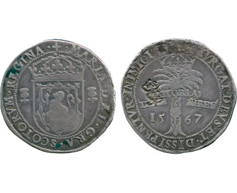 BRITISH COINS, Scotland, Mary Queen of Scots, Silver One Third Ryal, 1567, with re-valuation countermark of 1578 for Twelve S