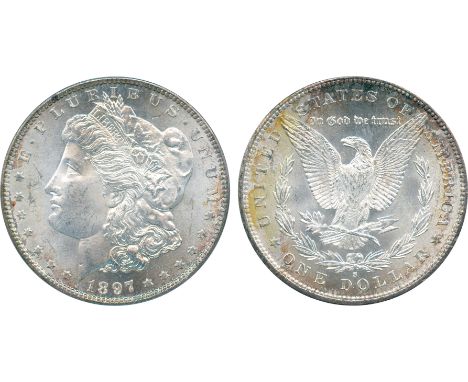 WORLD COINS, United States of America, USA, Silver Morgan Dollar, 1897 S (KM 110). In PCGS holder graded MS65, light peripher