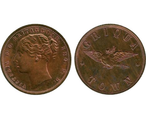 WORLD COINS, South Africa, Griqua Town, Bronze Pattern Penny, undated, 10.36g (Hern GT 21). About uncirculated, rare.