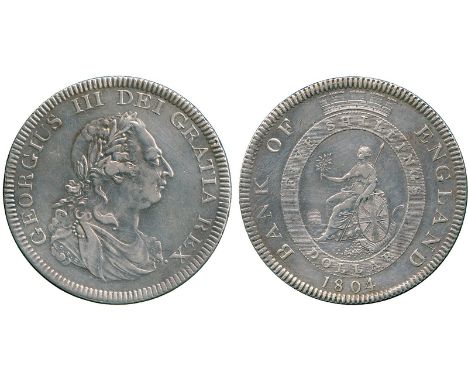 BRITISH COINS, George III, Bank of England, Silver Five-Shillings (Dollar), 1804, type C/2, laureate bust right, top leaf to 