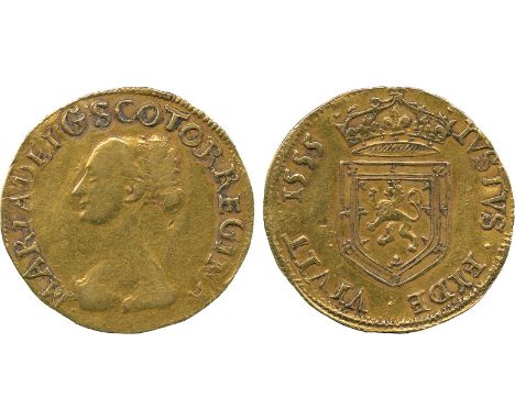 BRITISH COINS, Scotland, Mary Queen of Scots, Gold portrait Ryal or Three Pound Piece, 1555, bust facing left, legend and out