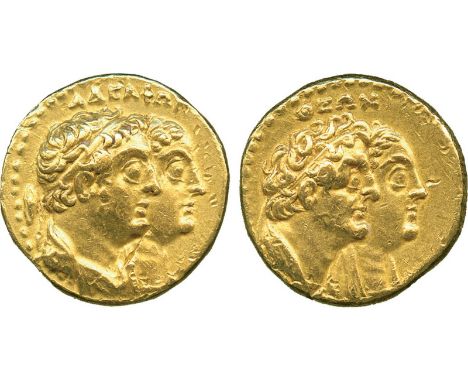 ANCIENT COINS, Greek, Kingdom of Egypt, Ptolemy II Philadelphos, with Arsinoe II, Ptolemy I, and Berenike I (285-246 BC), Gol