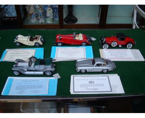 Franklin Mint 1/24 scale 1928 Stutz Black Hawk Boattail Speedster, 1954 Mercedes-Benz 300 SL, Rolls-Royce 1907 Silver Ghost, 