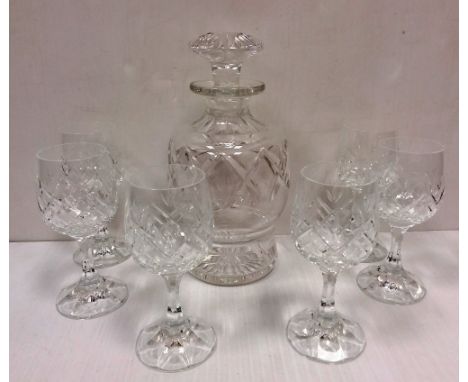 Cut Glass Decanter & 6 Sherry Glasses