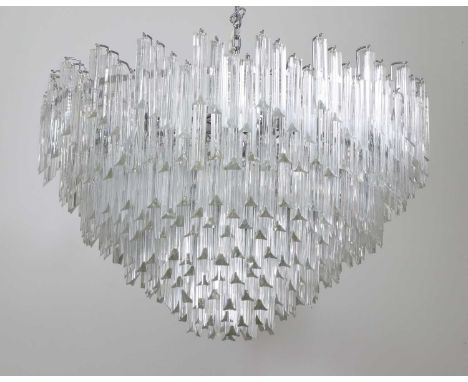 A large six-tier hanging ceiling light,with clear glass triform concave drops, 90cm diameter60cm highAll the shades are prese
