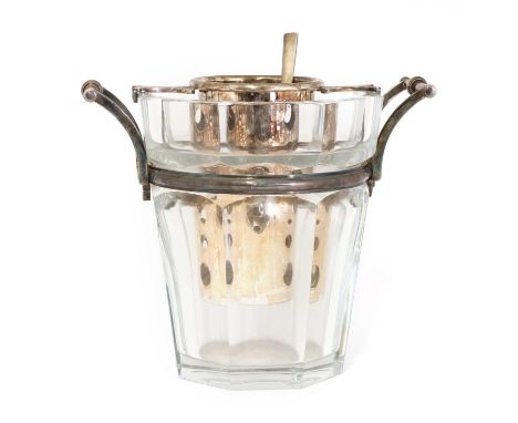 A Baccarat 'Harcourt' glass champagne cooler,of octagonal tapering form, with silver-plated mounts and handles, fitted with a