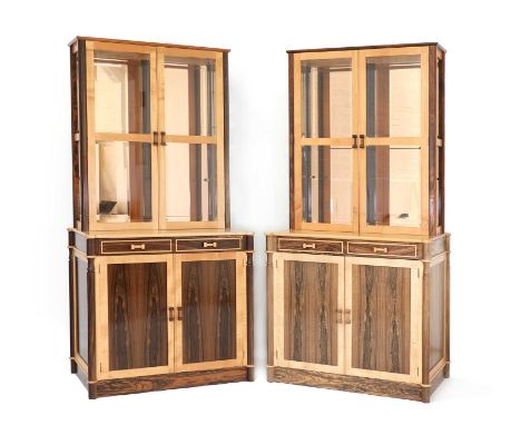 *Sean Feeney (b.1956), §a pair of contemporary sycamore and rosewood display cabinets, made in 1987, each with bevelled glass