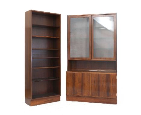 A Danish rosewood bookcase, §1960s, designed by Poul Hundevad for Hundevad &amp; Co., the upper section with a vitrine sectio