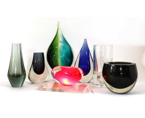 A collection of modern glass, including:a Cenedese glass ashtray, 11.5cm high,a free-form glass night light, resting on a per