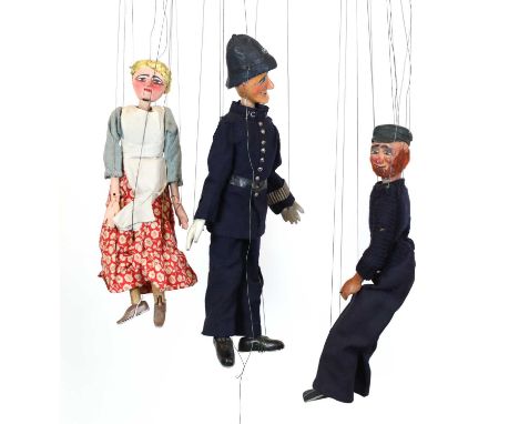 The Jacquard Puppets,'Barnacle Bill the Sailor', with policeman and cook,33cm high approximately (3)Barnacle Bill, wearing a 