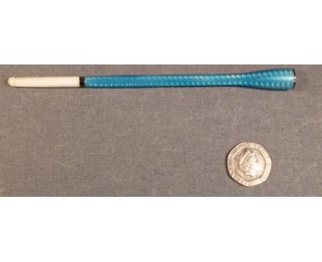 AN IVORY , STERLING SILVER AND BLUE GUILLOCHE ENAMEL CIGARETTE HOLDER