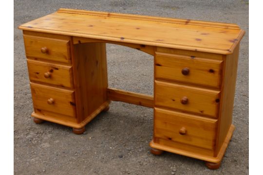 Pine Desk With Six Drawers Turned Wooden Handles And Bun Feet 76
