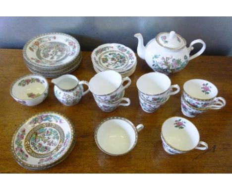 COALPORT, AYNSLEY, ROYAL GRAFTON AND ANCHOR CHINA INDIAN TREE PART TEA SERVICE COMPRISING 1 x TEAPOT, 8 x TEA CUPS, 1 x MILK 