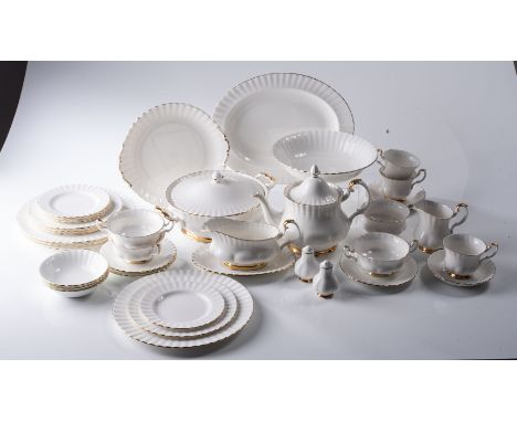 Comprising: 12 dinner plates, 12 fish plates, 24 side plates,12 soup cups and saucers, 12 dessert bowls, 2 meat platters, 2 s