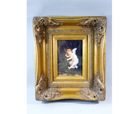 CHROMO-LITHOGRAPH OF CHERUB, GILT FRAME (16.5 cm x 11.2 cm)