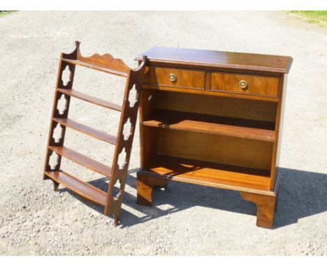 MAHOGANY OPEN BOOKCASE WITH TWO DRAWERS (85.5 cm x 76.5 cm x 28 cm) AND A MAHOGANY FINISH 5-TIER HANGING SHELF (90.5 cm x 56.