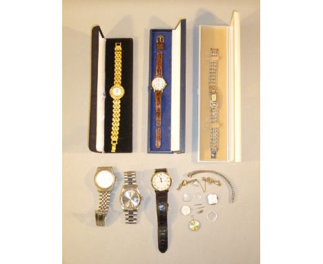 LADY'S ROTARY QUARTZ WATCH WITH LEATHER STRAP, SUZANNE BJONTEGARD WATCH, WESTERN WATCH, 3 OTHER WATCHES AND PARTS