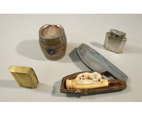 BARREL SHAPED CIGARETTE LIGHTER 'SOUVENIR OF GERMANY' BAD OEYNHAUSEN (5.5 cm x 5 cm), SILVER CASED CIGARETTE LIGHTER MARKED 9