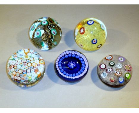 PERTHSHIRE MILLEFIORE AND SCRAMBLED GAUZE PAPERWEIGHT (DIA: 70 mm), MURANO MILLEFIORE PAPERWEIGHT (DIA: 77 mm), CAITHNESS 'AM