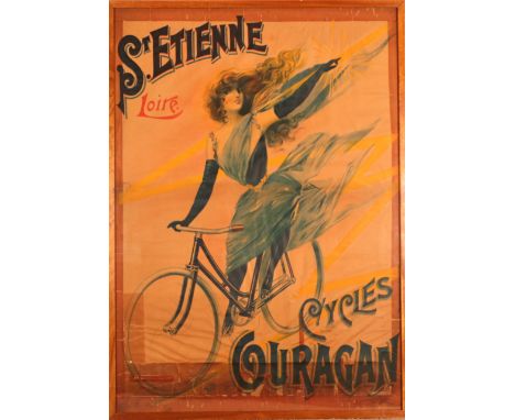 Cycles Ouragan, St. Etienne Loire, unknown artistFrance, circa 1890 Colour lithograph, Framed and mounted for displayLarge ad