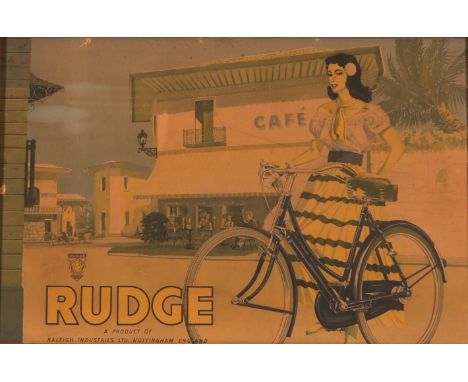 Rudge Bicycle poster, unknown artistNottingham, England, circa 1950Colour lithograph on paper, framedRudge A product of Ralei