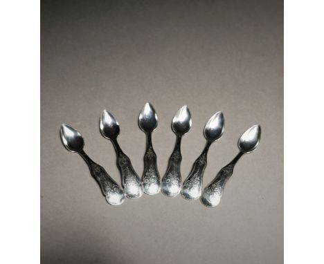 Six Dutch silver Mocha spoons, by R. Scheltens, 1834GroningenLength: 8.5 cm. 23 gr.The absence of a condition statement does 