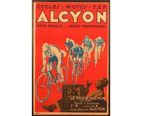 Alcyon Cycles Motos "LE POSTE ALCYON annonce: Tour D' Europe "France, circa 1927Printed by Affiches Gaillard-Paris-AmiensColo