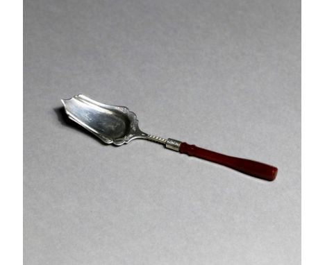 Two Dutch silver sugar spoons with agate gripsDutch, Possibly Schoonhoven, circa 1860Engraved silver knife and fork with silv