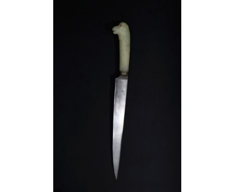 A dagger with jade handle in the form of a camel head, Mughal, 17th-18th century AD.A dagger (kard) with a watered steel sing