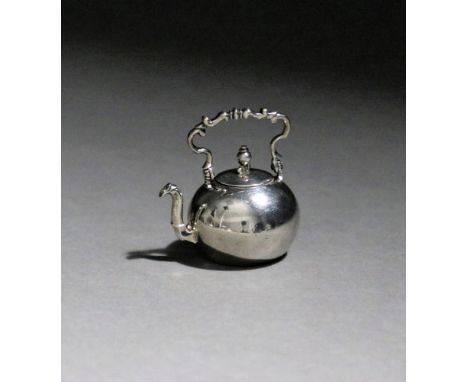 A Dutch miniature Sterling silver water kettle, by Johannes Arnoldus van GeffenAmsterdam, 1790Of globular form, with s-shaped