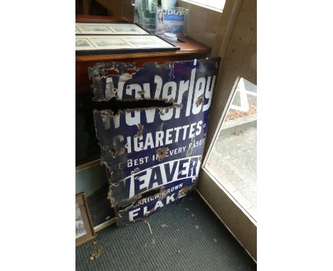 A Distressed Enamel Sign for Waverley Cigarettes, 91cm x 60.5cm 