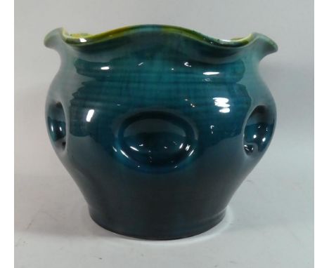 A Rare Linthorpe Pottery Blue Glazed Planter, 26cm Diameter and 22cm high 