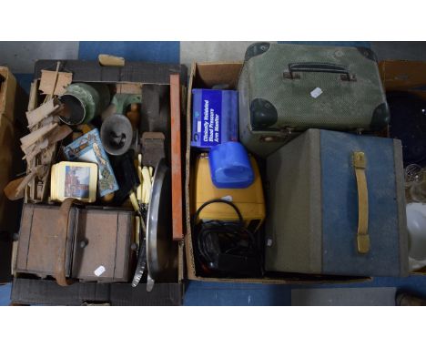 Two Boxes of Containing 8mm Film Projectors, Jack Plane, Cutlery, Table Coasters, Tools etc 