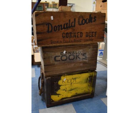 A Collection of Three Wooden Food Boxes and an Ammunition Box 