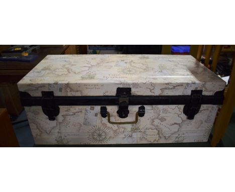 A Decorated Tin Travelling Trunk, 83cm Wide 