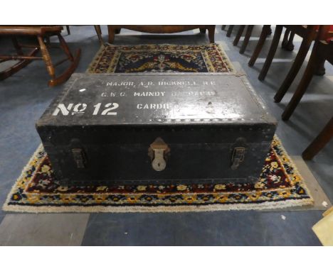 A Military Travelling Trunk Inscribed Major A R Bicknell RE, 78cm Long 