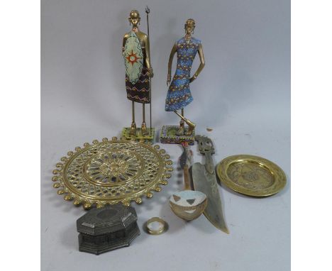 A Collection of Metal Wares to Include Trinket Box, Kettle Stand, African Ornaments, North African Mixed Metal Trinket Dish, 