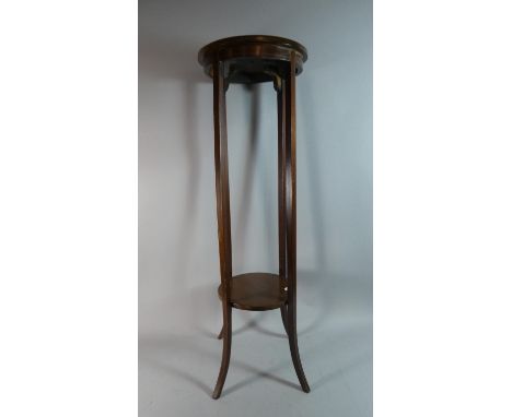 An Edwardian Inlaid Mahogany Circular Topped Jardiniere Stand with Stretcher Shelf, 90cm High 