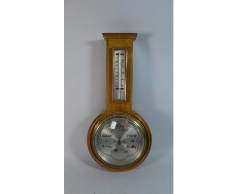 A Mid 20th Century Wheel Barometer with Thermometer by J Lizard, Aberdeen and Glasgow, 45cm High