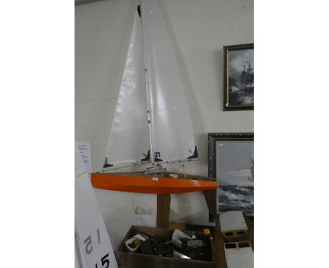 A Scratch Built Racing Pond Yacht with Box of Radio Controlled Accessories, Tools, Accessories etc Boat 100cm Long 