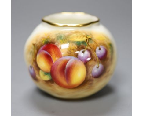 A Royal Worcester spirally globular vase painted with fruit by Roberts, signed, black mark, height 7cm