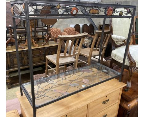 A contemporary metal and glass two tier console table, width 102cm, depth 36cm, height 80cm