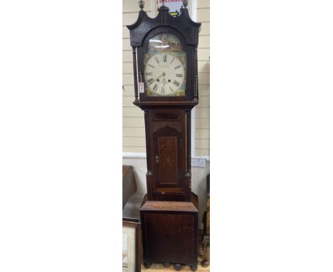 Joseph Humm[ell] of Peterborough. An early 19th century inlaid mahogany and oak eight day longcase clock, height 216cm