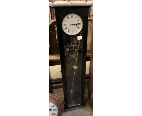 A Synchronome electric pendulum master clock, in an ebonised case, height 128cm