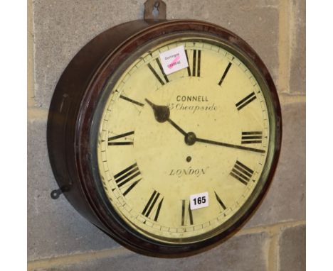 A Victorian mahogany dial wall timepiece, the dial inscribed Connell, 23 Cheapside, London, with single fusee movement, the d